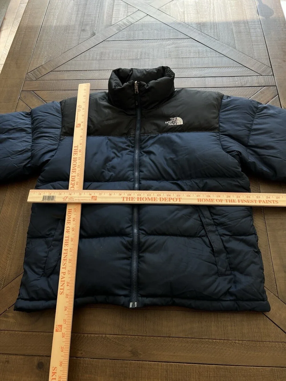 The North Face Nuptse 700 Navy Blue Down Puffer Jacket M Stowaway Hood